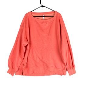 Fabletics Womens Sweater St Tropez Coral Crew Neck Cozy Fleece Cotton Blend XL